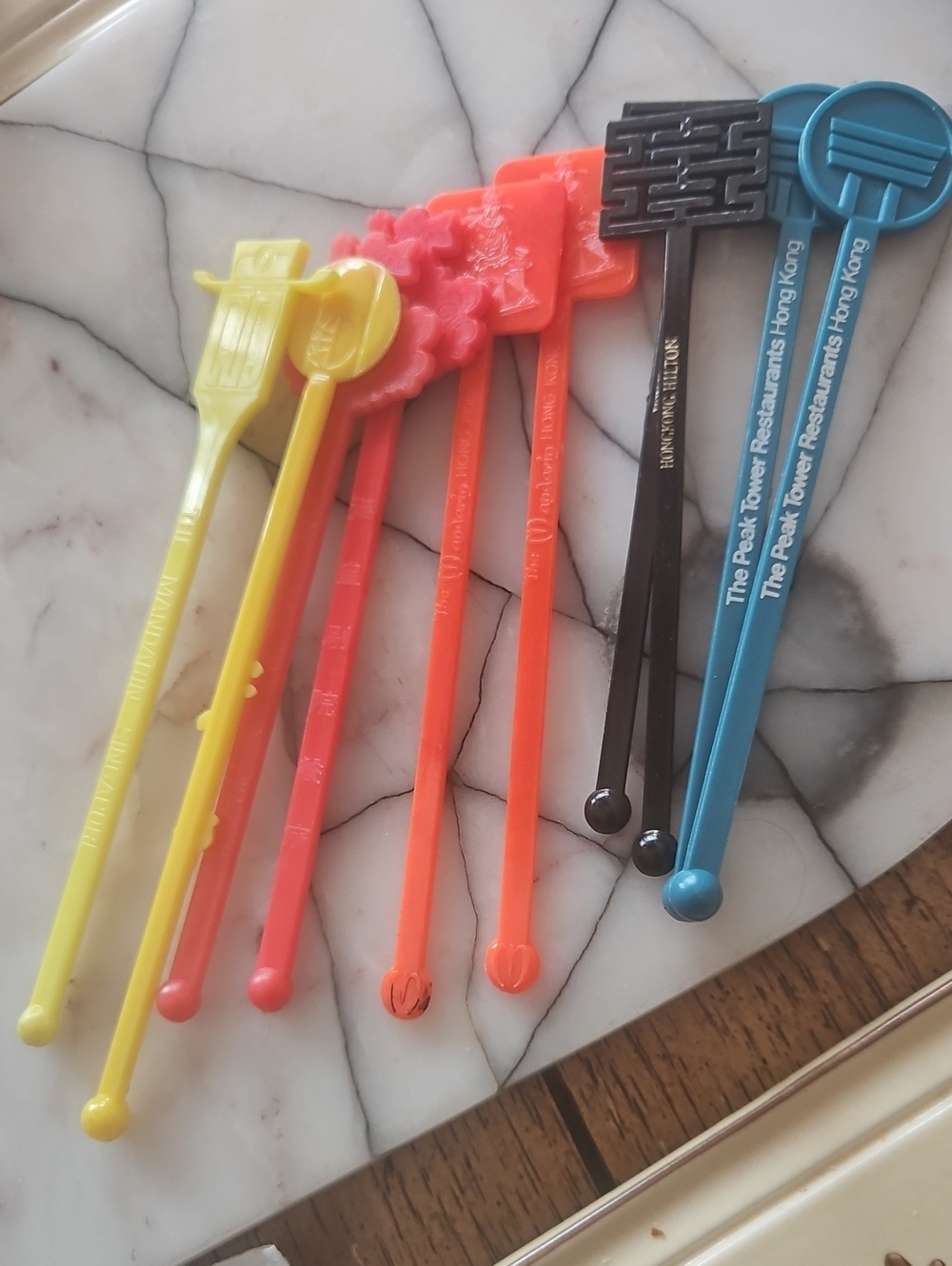 Vintage 1970's International Plastic Swizzle Sticks. Set of 11.